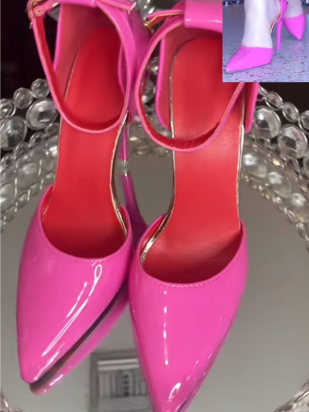 Patent Pink Pointed-Toe Ankle-Strap Pumps